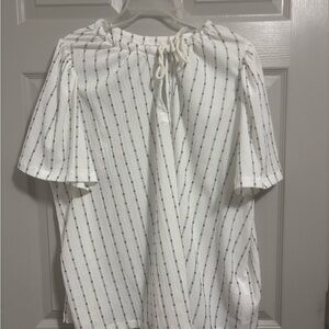 Madewell White Striped Peasant Blouse with Tie Neck